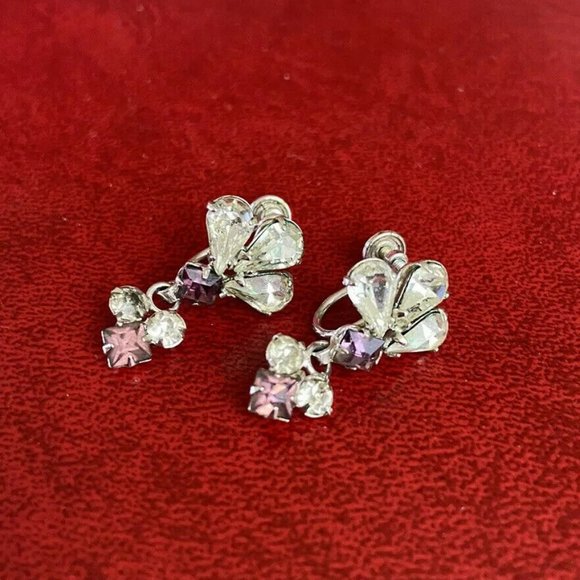 Vintage Harry Iskin Earrings - Purple Rhinestone with 1/20 12kt GF Screwback - Picture 1 of 5